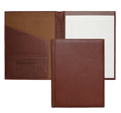 outside and inside views of tan leather padfolio